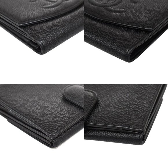 CHANEL CC Logo Bifold Compact Wallet Grained Calfskin Leather Black - Picture 11 of 14